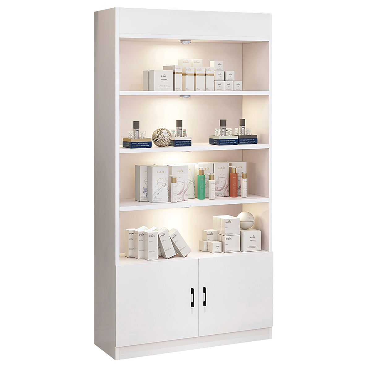 Salon Display Cabinet, Style A, Modern White Beauty Salon Display Cabinet With LED Lights finish, L24" x W9" x H79", for office storage space, office...