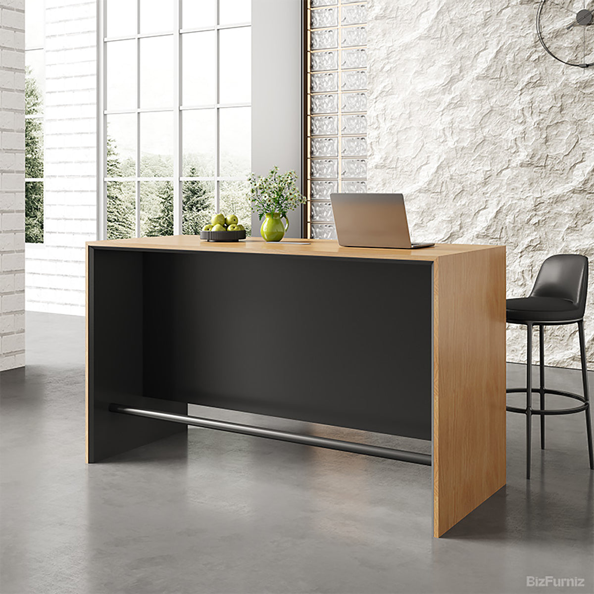 71" L Contemporary Reception Desk with Wood, Oval Power Hub and Professional Lobby Presence product view 2