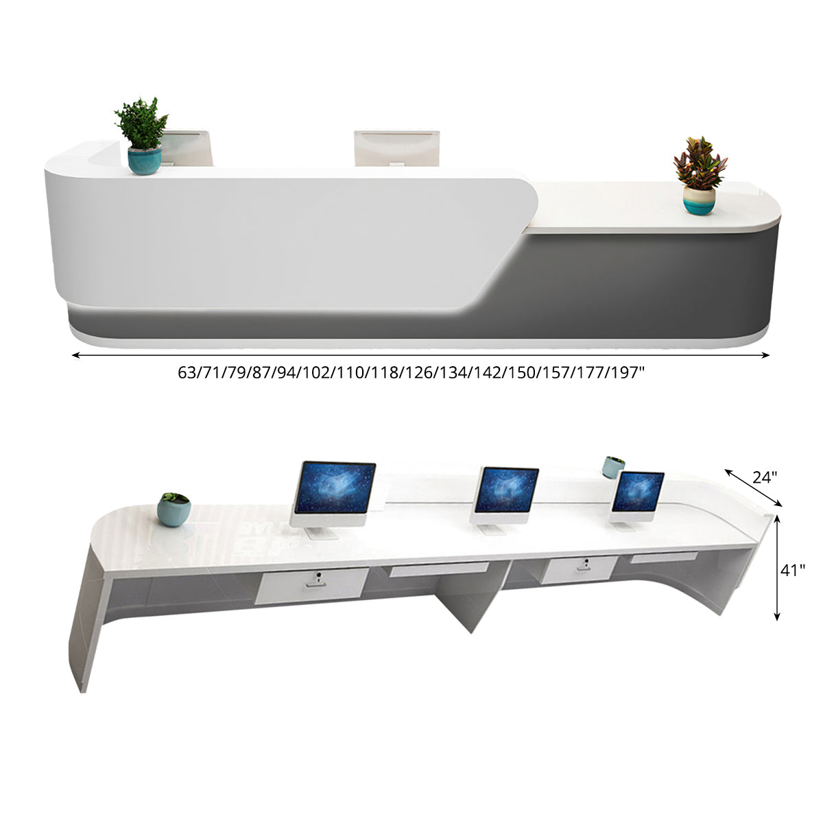 Curved-Corner Reception Desk 63–177 in Wide