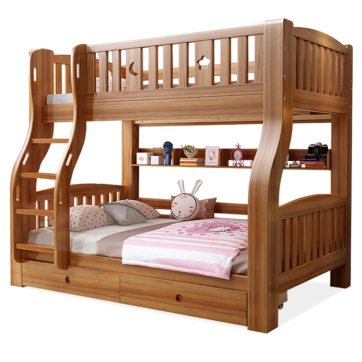 Walnut Bunk Bed 47–71 in Wide with Drawers