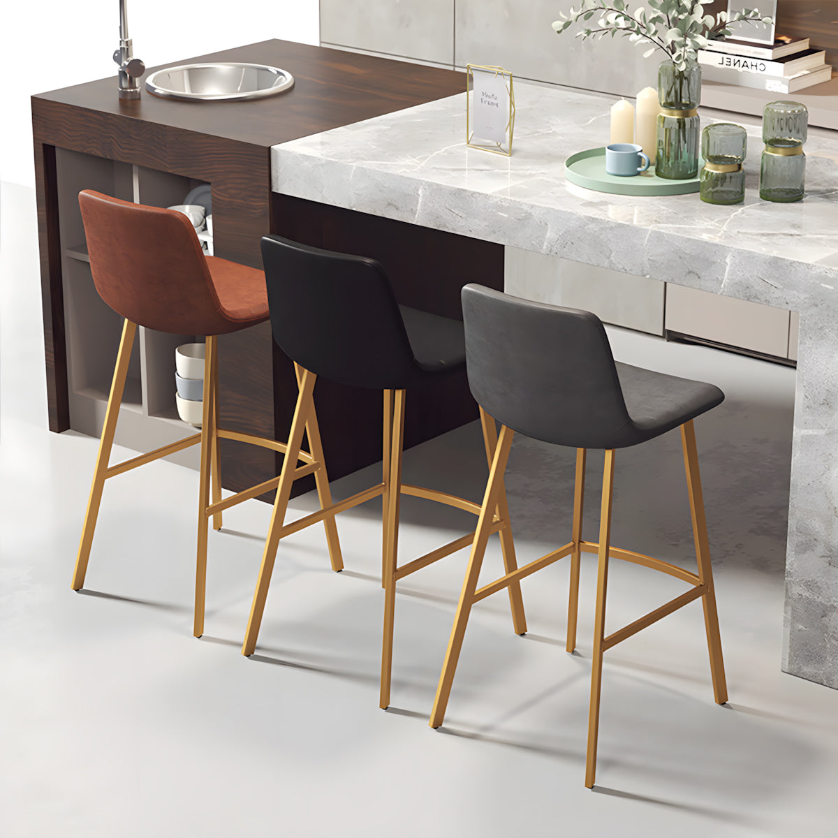 Adjustable Bar Stool with Backrest & Footrest for Kitchen Island