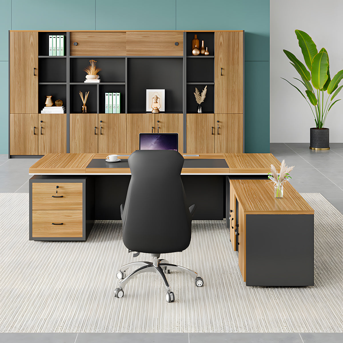 Walnut L-Shaped Executive Desk 71–94 in Wide