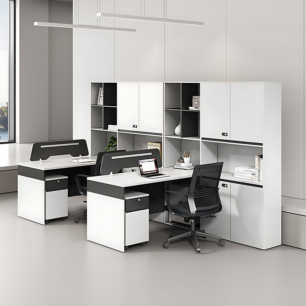 Anzhap office desk with generous file cabinet, front view