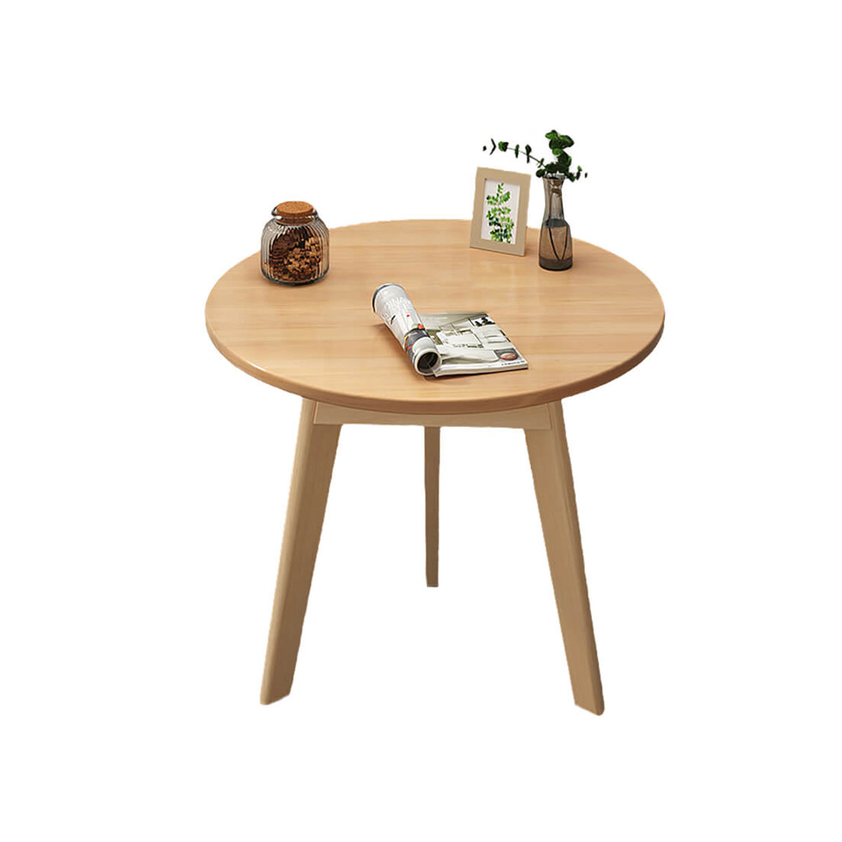 Round coffee table in natural color option with solid wood frame