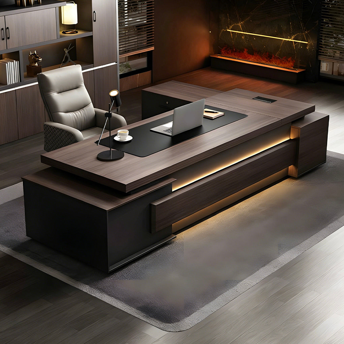 L-Shaped Executive Desk 71–134 in Wide with LED