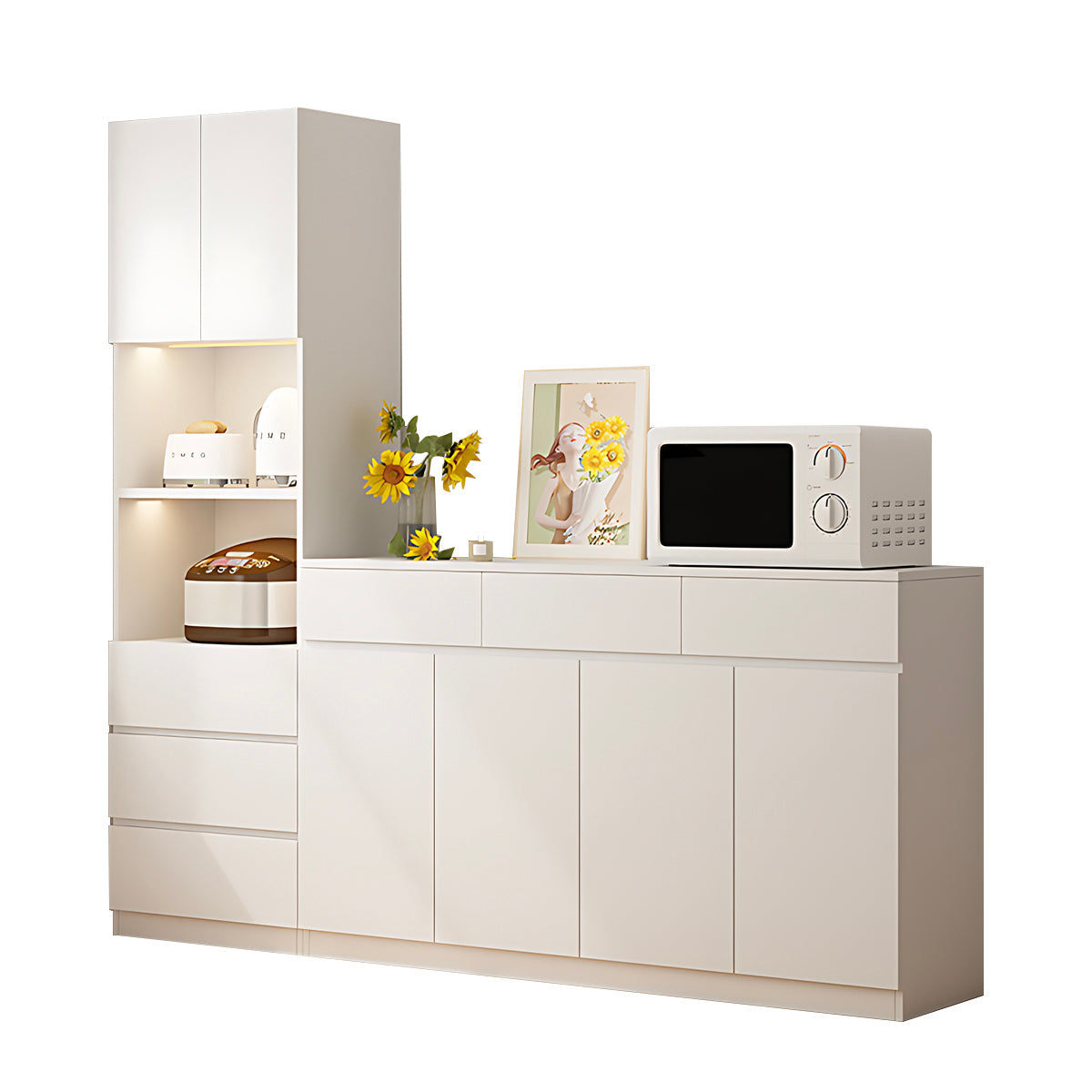 Sideboard Cabinet 39–79 in Tall, Solid Wood & LED Lighting for Home Office