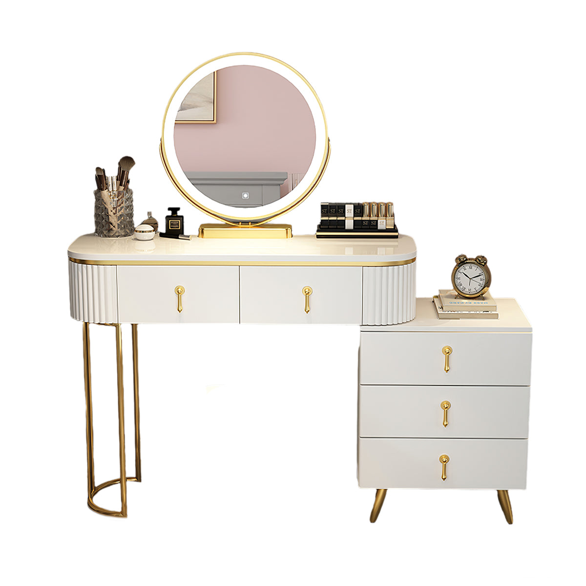 Modern Apartment Vanity Table with Adjustable Side Cabinet Design