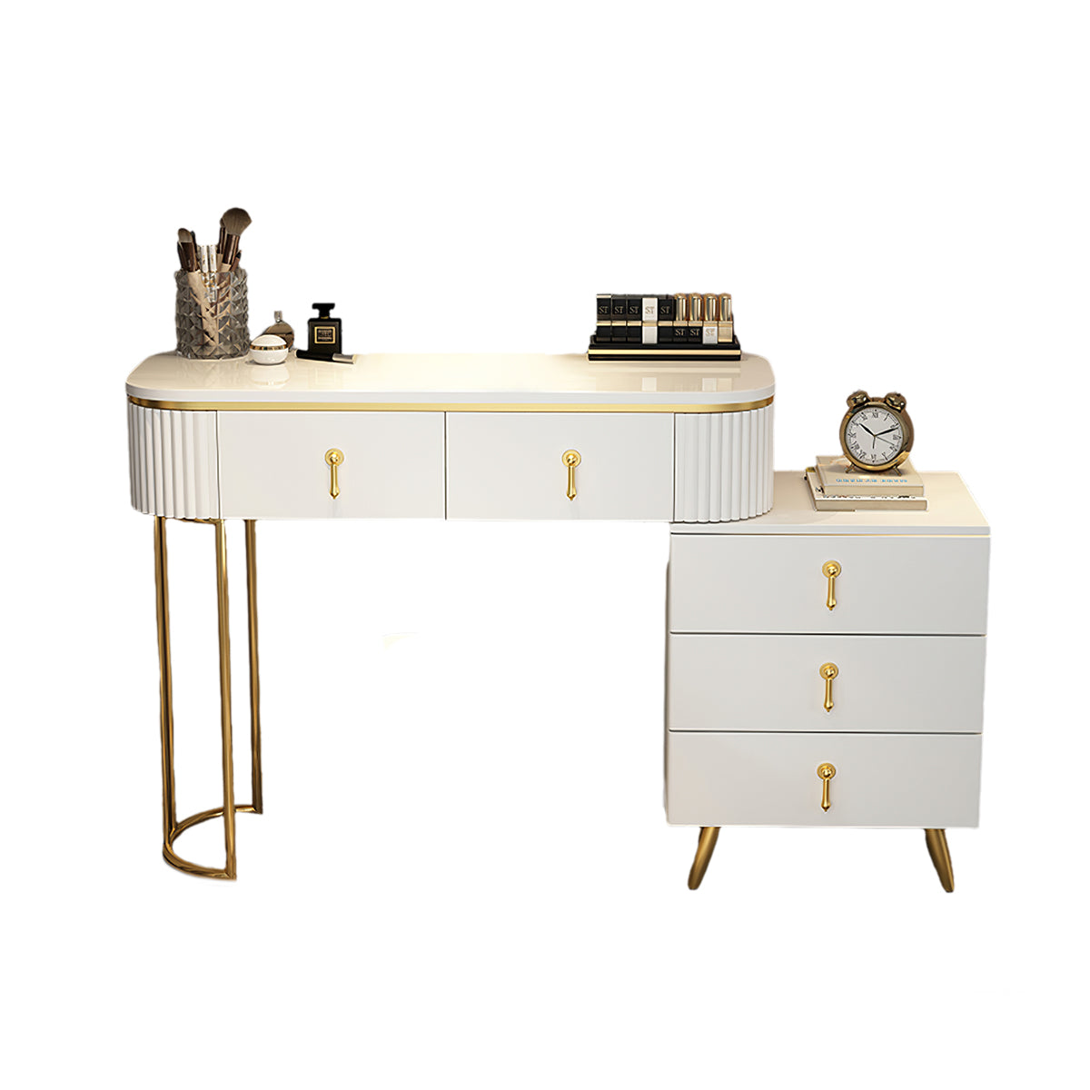 Modern Apartment Vanity Table with Adjustable Side Cabinet Design