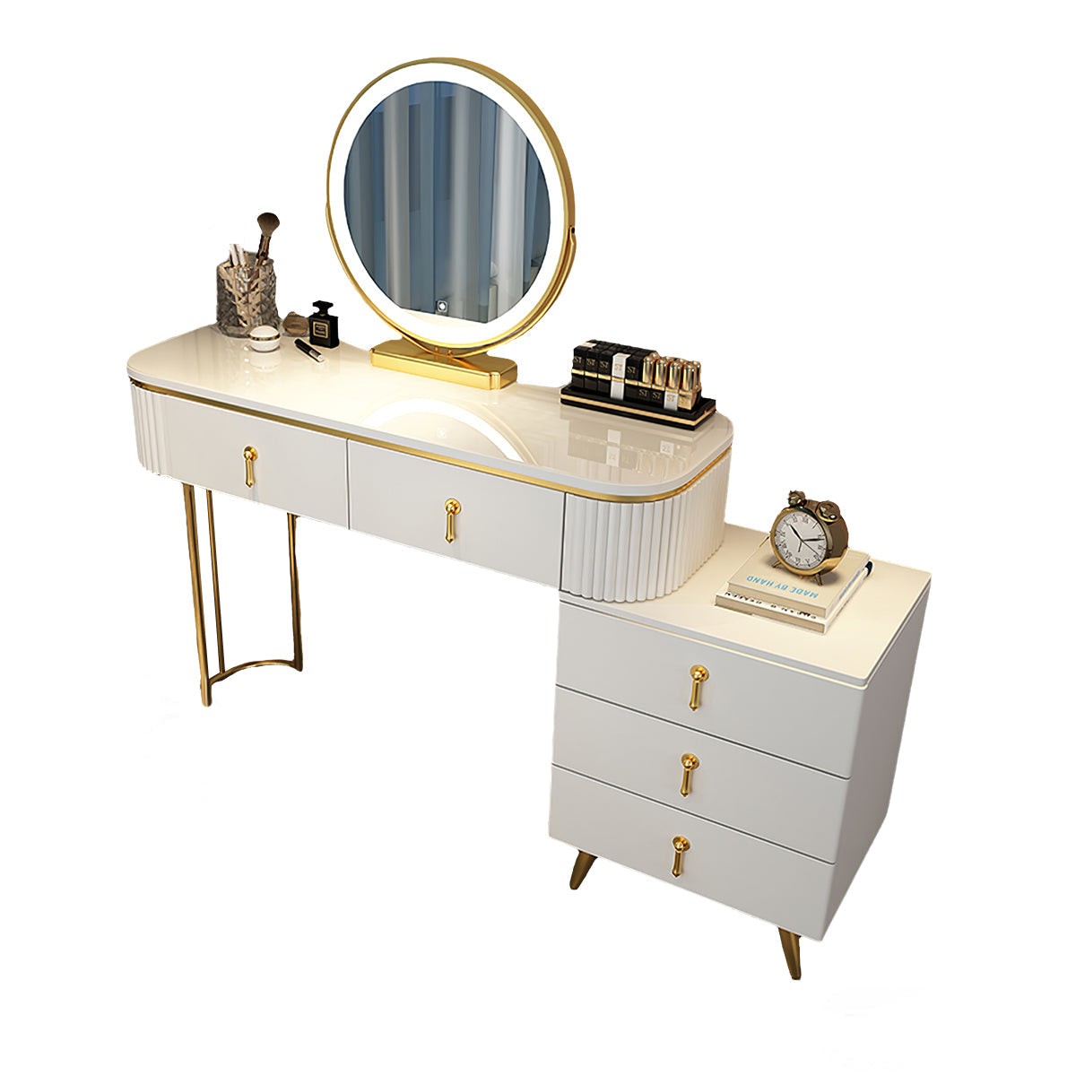 Modern Apartment Vanity Table with Adjustable Side Cabinet Design