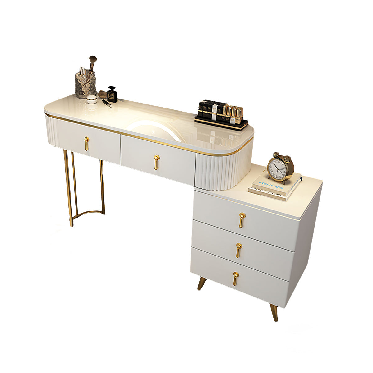 Modern Apartment Vanity Table with Adjustable Side Cabinet Design