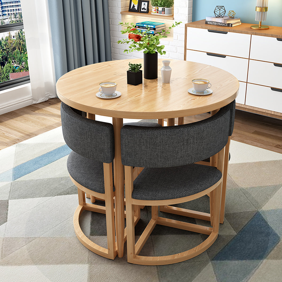 4-Seater Reception 31" Table and Chair Set with Space-Saving Design