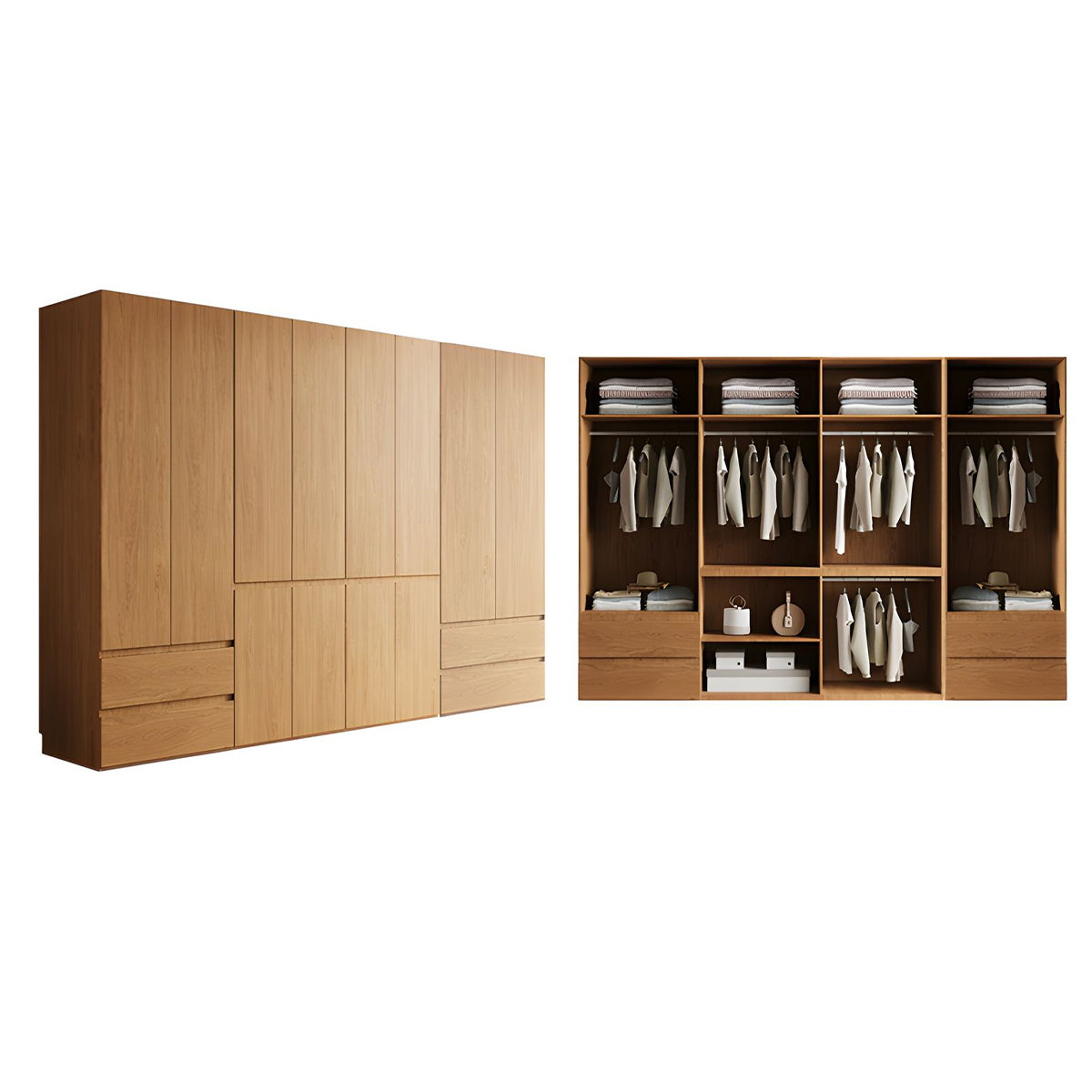 Vintage Wardrobe with Grooved Handle & Hanging Rod for Bedroom