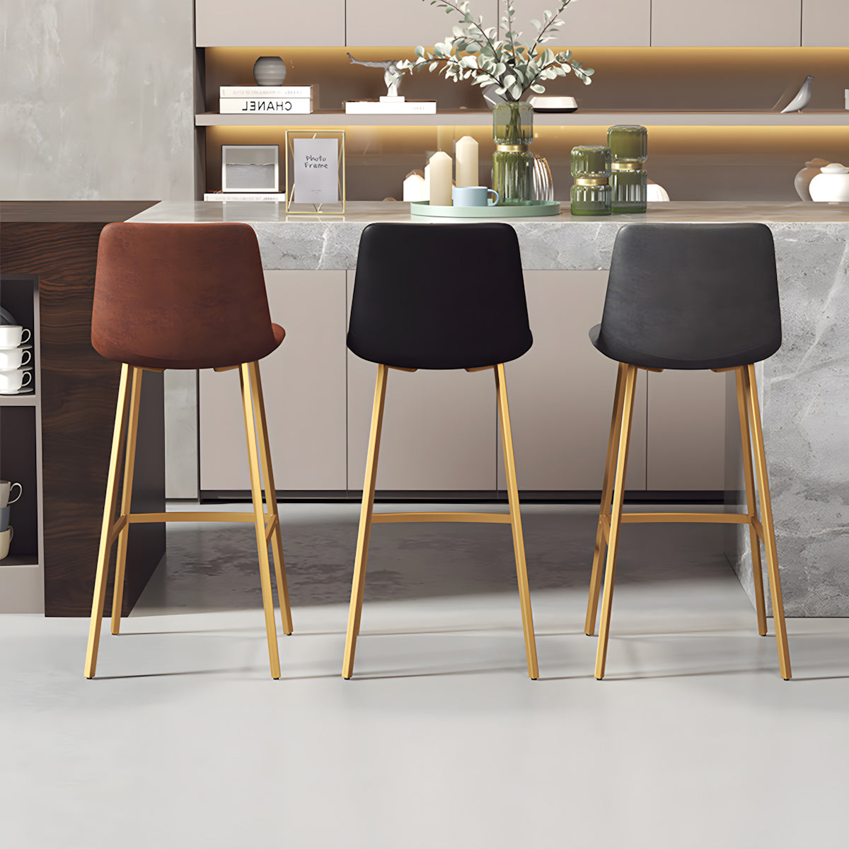 Adjustable Bar Stool with Backrest & Footrest for Kitchen Island