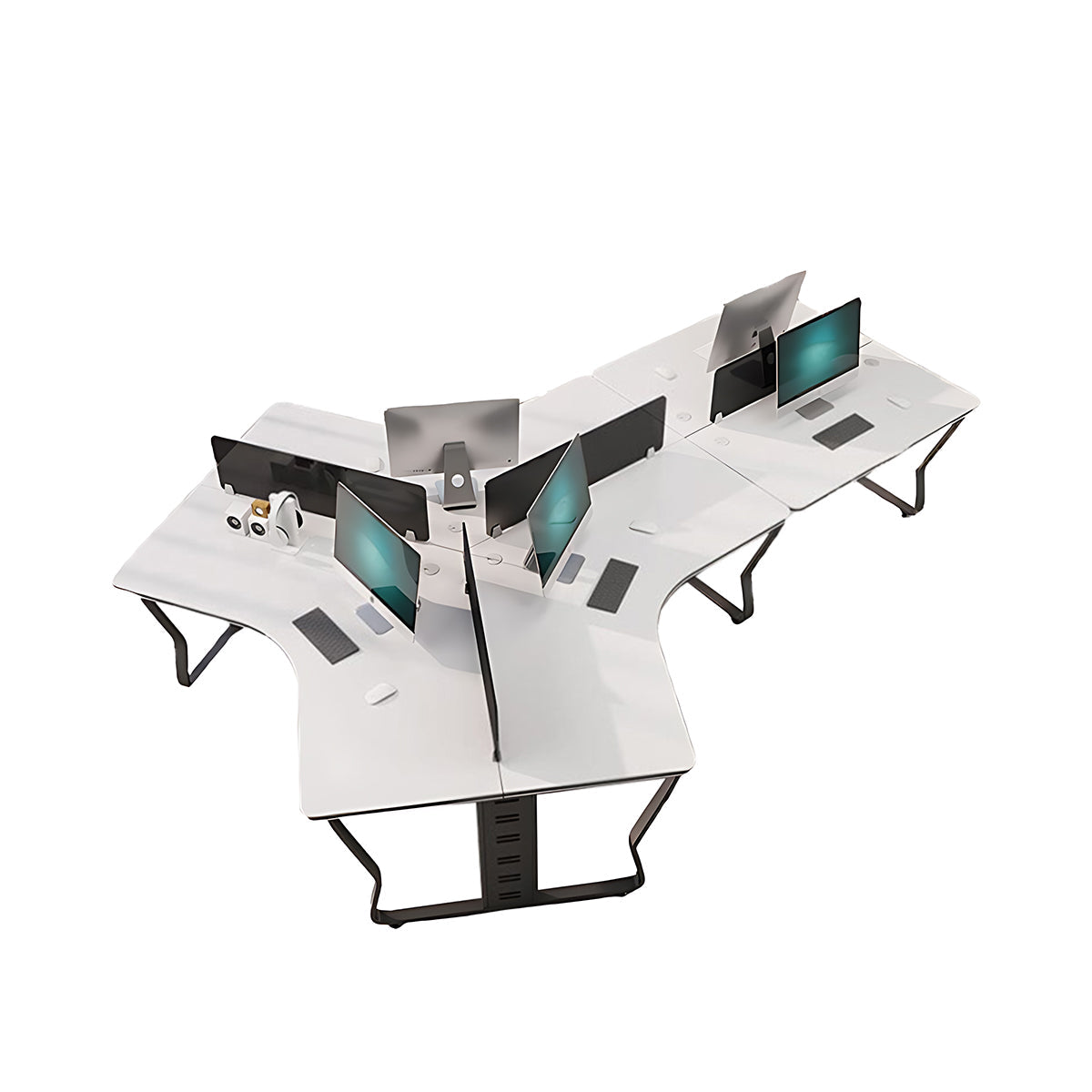 Office Workstation, Black + White + Black Legs 5-Seats, Black + White + Black Legs finish, L123" x W87" x H30", for office workspace, executive office...