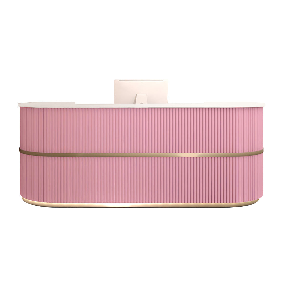 Curved salon reception desk in pink color option
