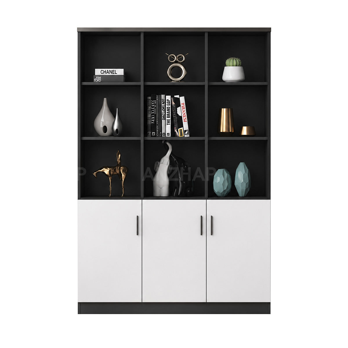 Anzhap office storage cabinet with enclosed cabinets, power and cable detail