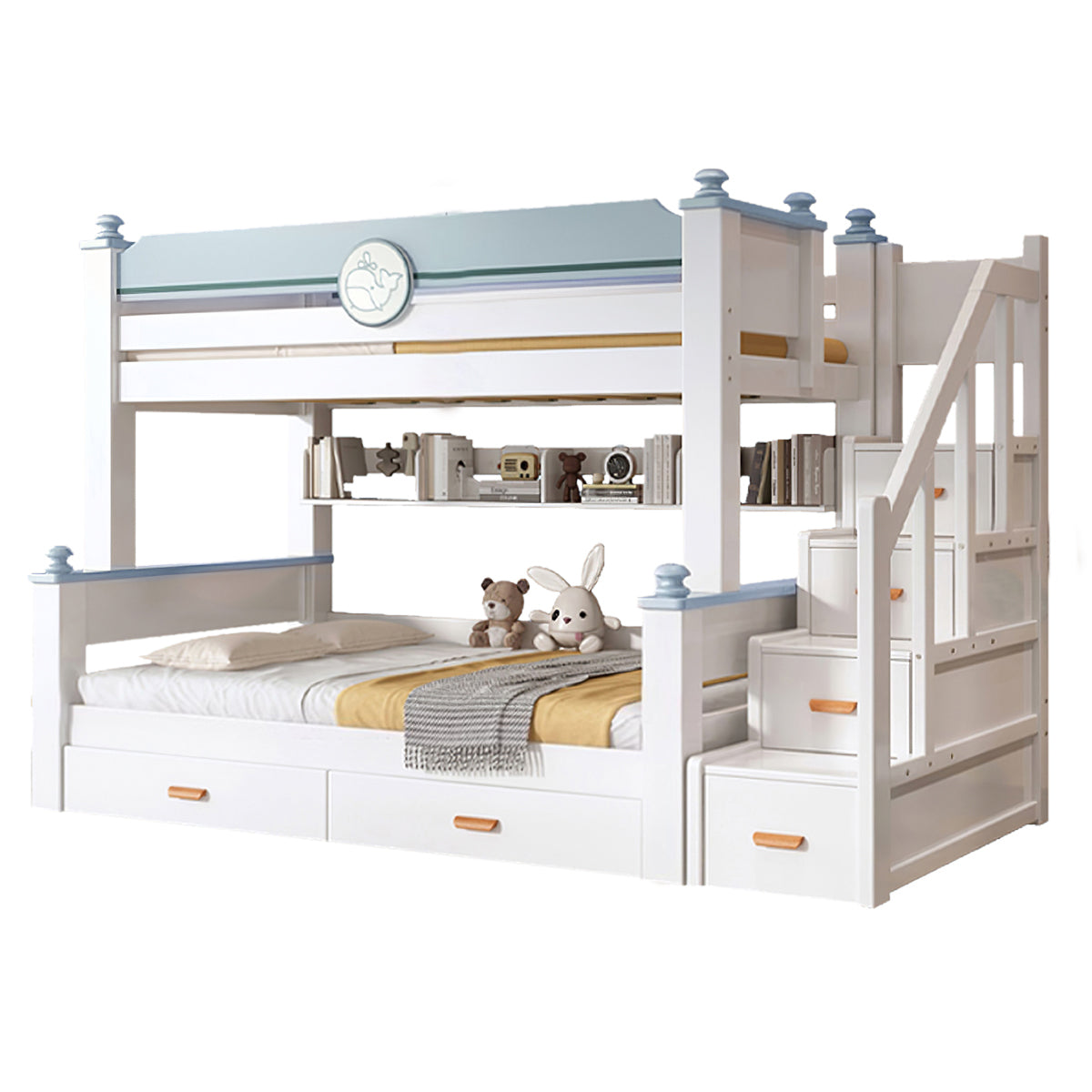 Bunk Bed Frame with Bunk, Curved & Solid Wood for Bedroom