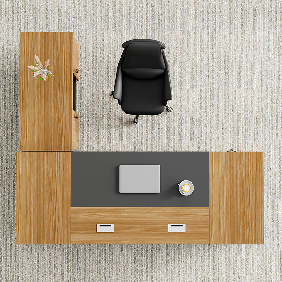 Walnut L-Shaped Executive Desk 71–94 in Wide