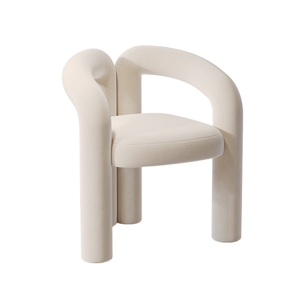 Off-White Velvet Accent Chair with Backrest & Armrest for Reception Area