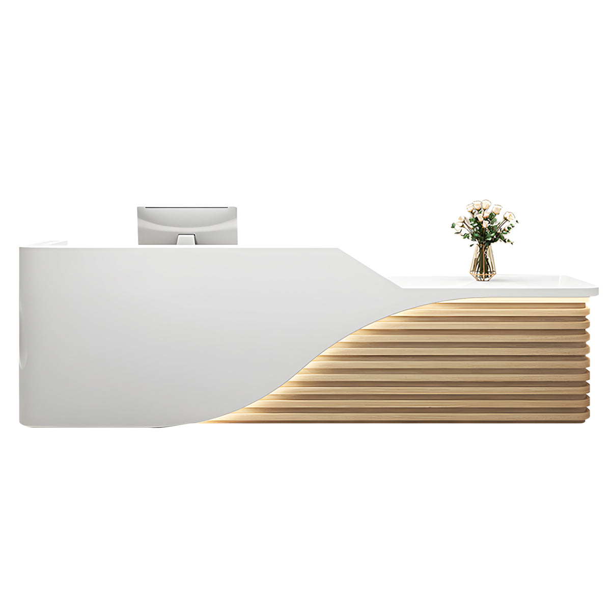 Modern Salon Reception Desk with Wood Grain Lattice Slat