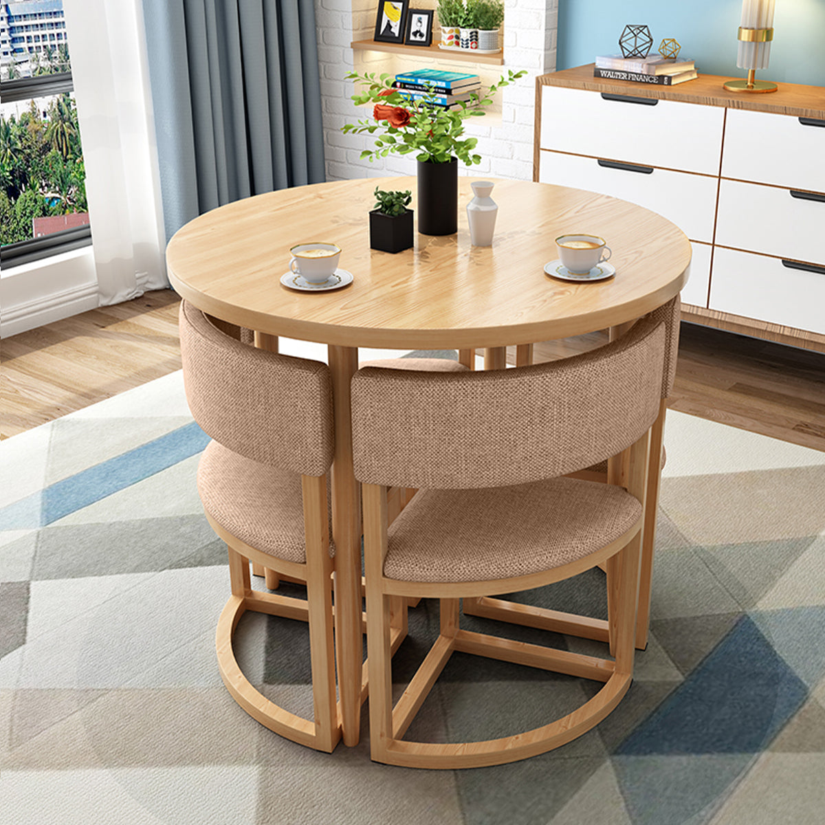 4-Seater Reception 31" Table and Chair Set with Space-Saving Design