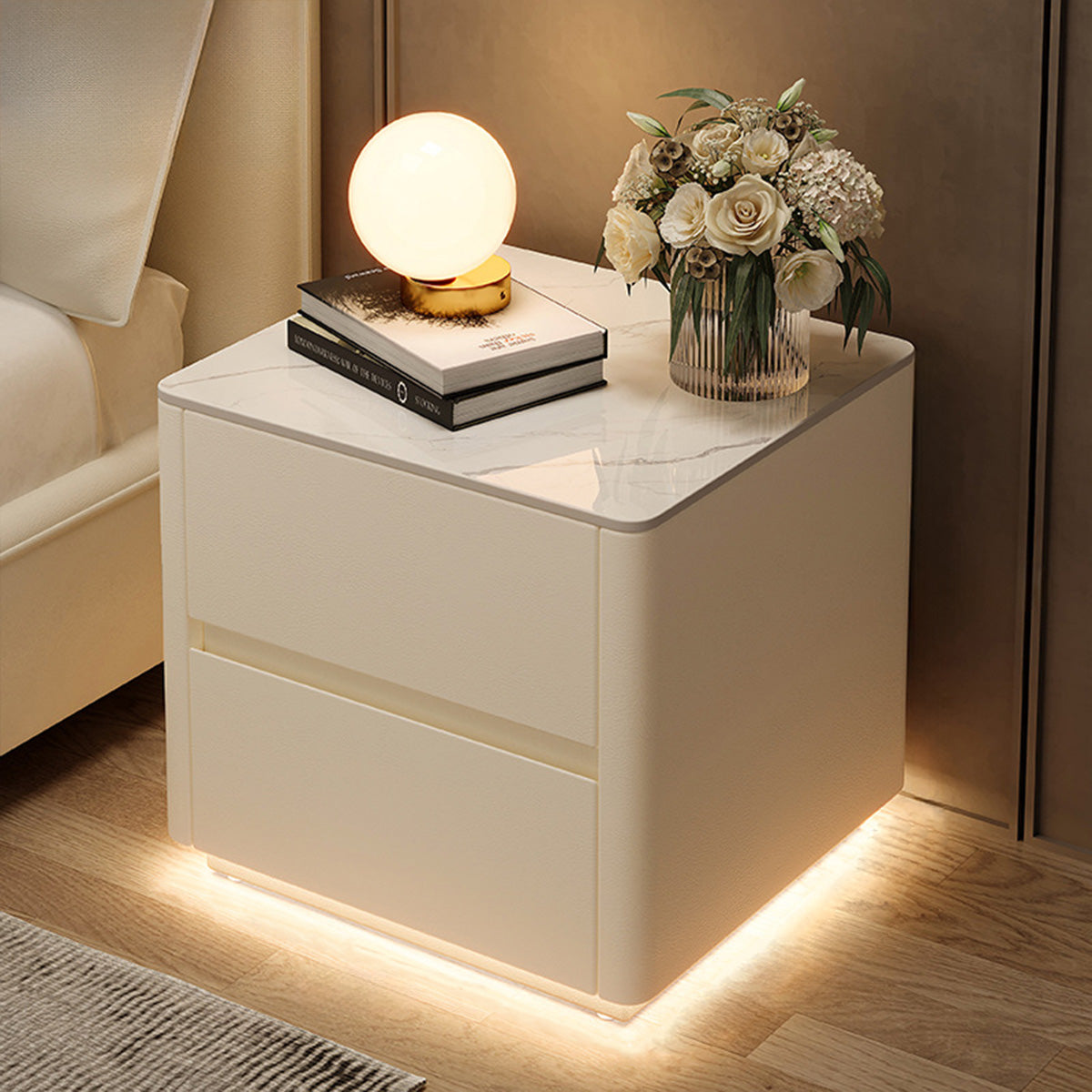 Square Nightstand 16–20 in Wide with LED Strip