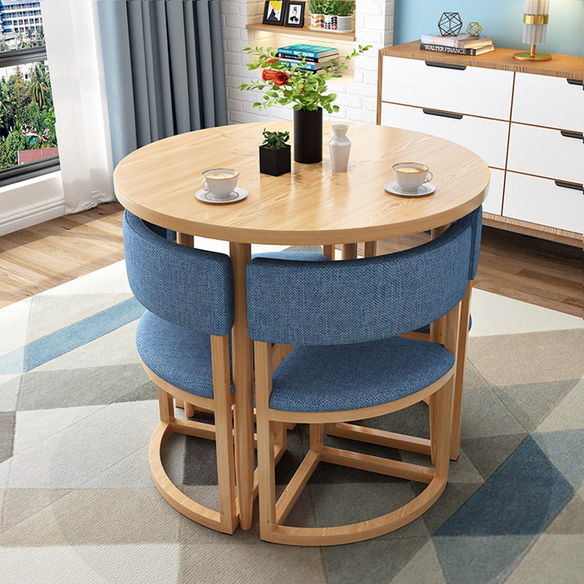 4-Seater Reception 31" Table and Chair Set with Space-Saving Design