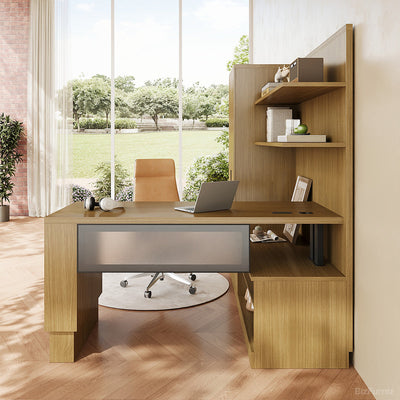 L-Shaped Sit-Stand Desk 74 in Wide with Wardrobe