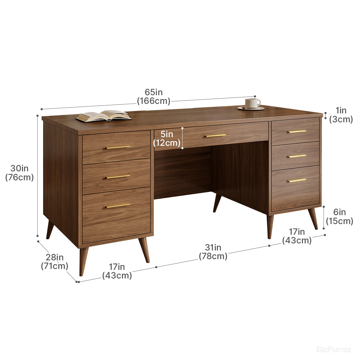 65-inch Modern Office Desk with Multiple Drawers for Home Office and Study product view 7