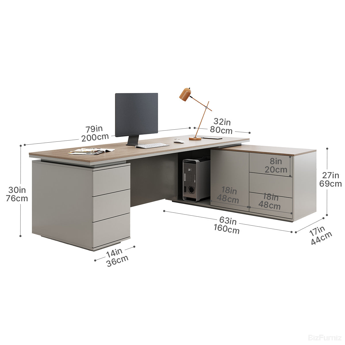 79" Executive Desk with Integrated Side Cabinet and Power Hub product view 5