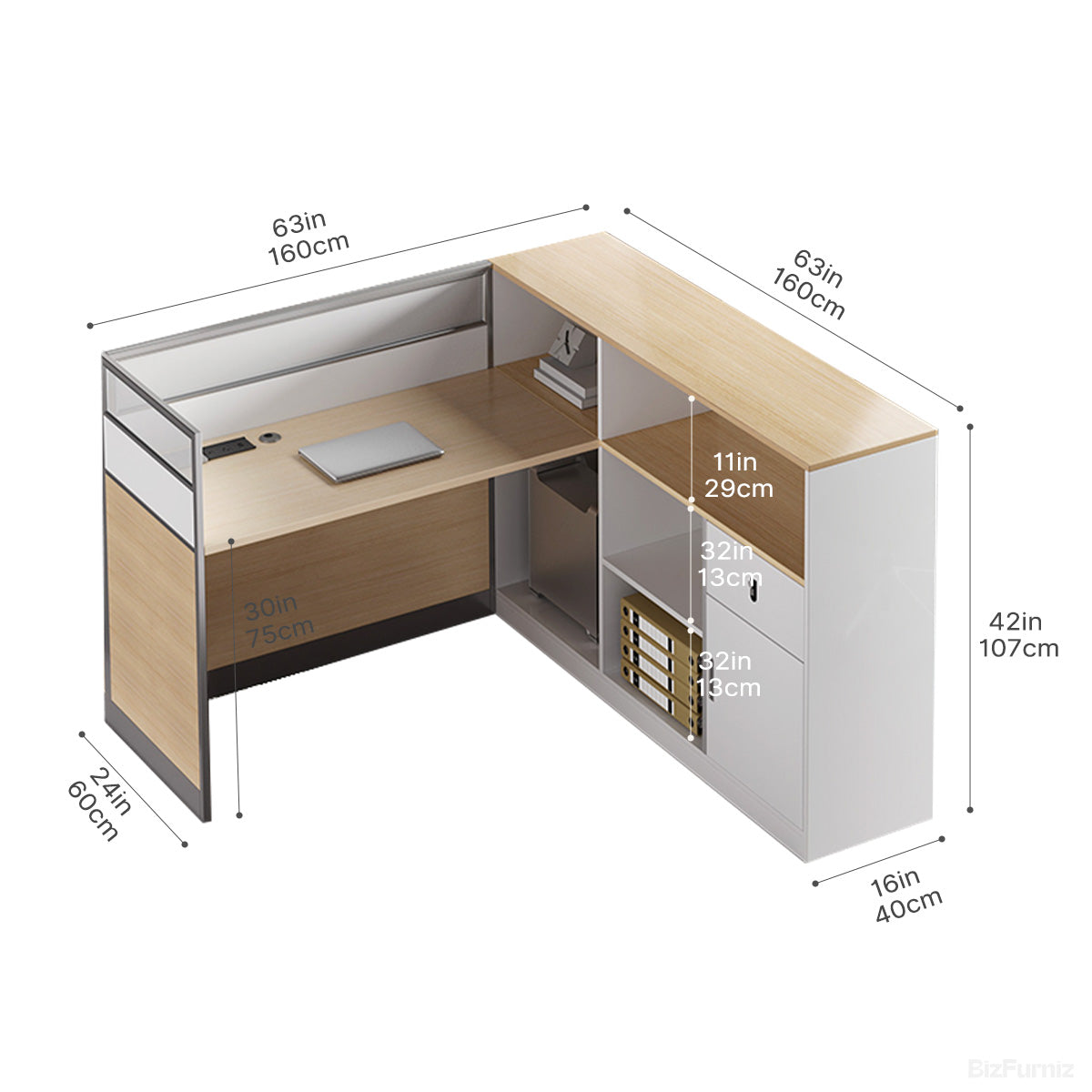 63" Office Desk, 4-person Workstation with Cable Management and Storage Cabinets product view 4