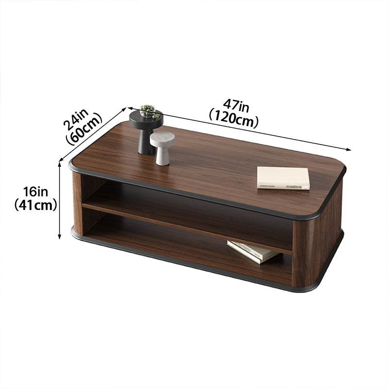 47" Dark Walnut Coffee Table with Dual-Tier Storage Shelves for Office Reception Areas and Living Rooms product view 10