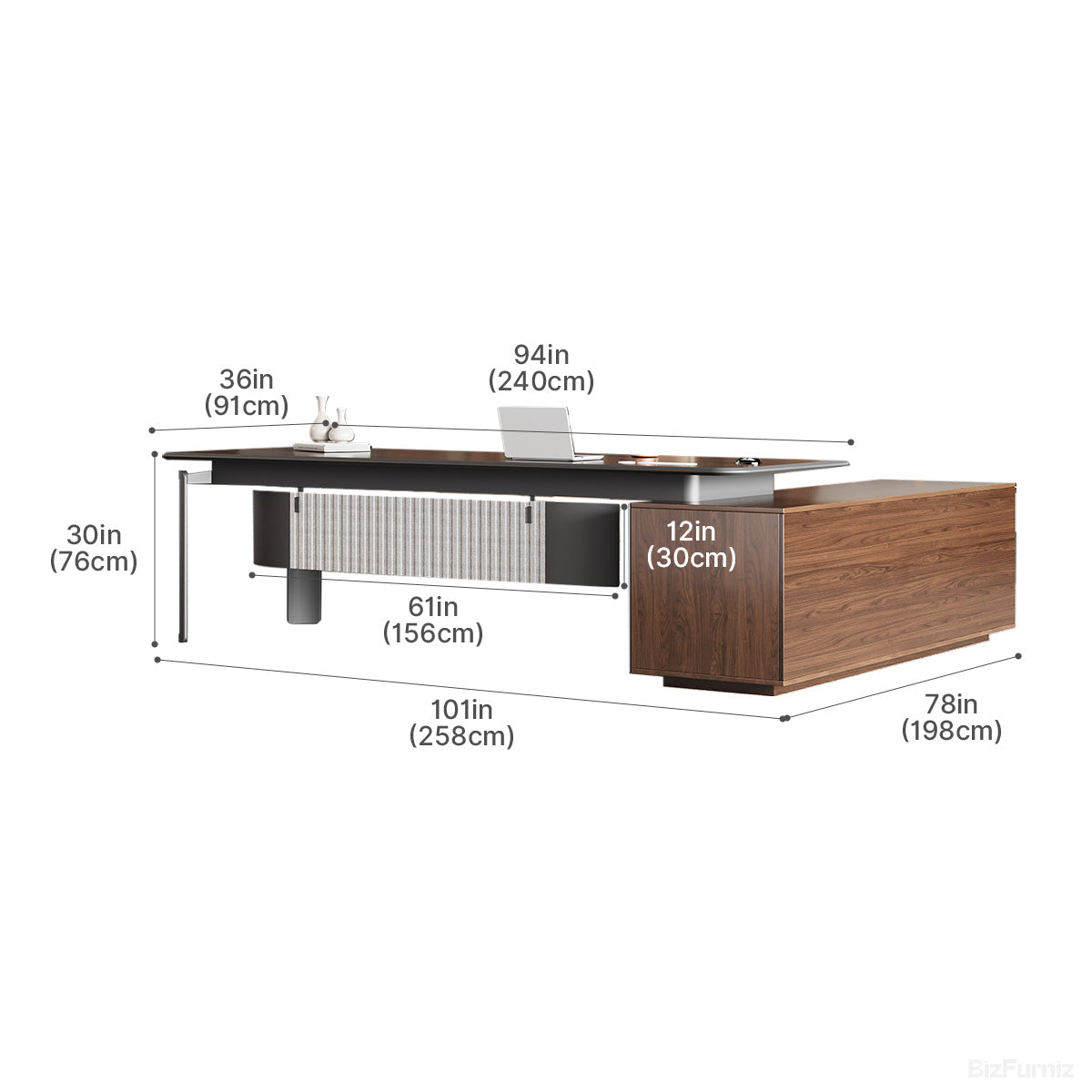 102-Inch Modern Executive Desk with Large Storage Side Cabinet for CEO, Manager and Executive Offices product view 8