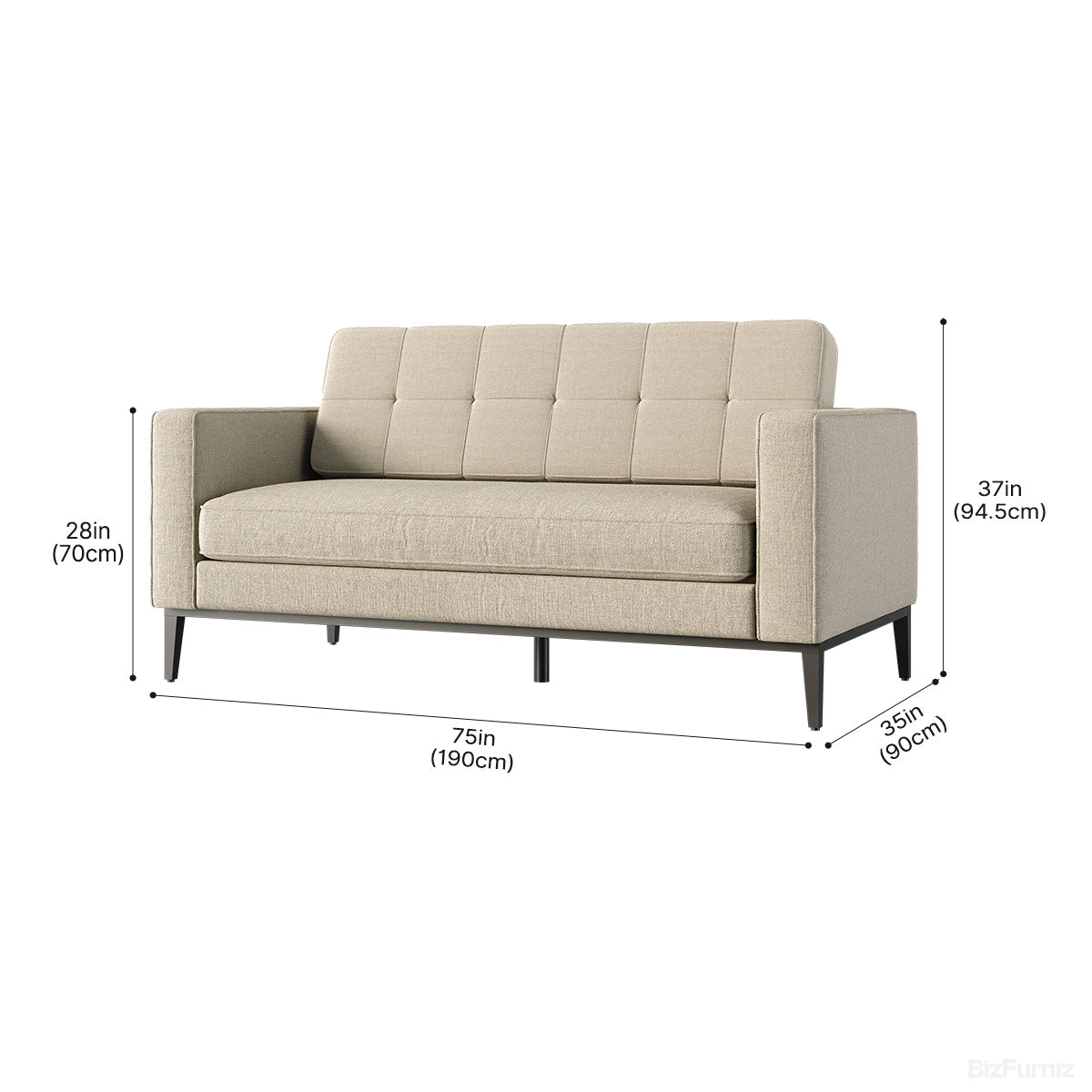 3-Seat Fabric Office Sofa with Linen Fabric, Steel Leg & Foam Padding for Reception, Lobby, Living Room, product photo 2