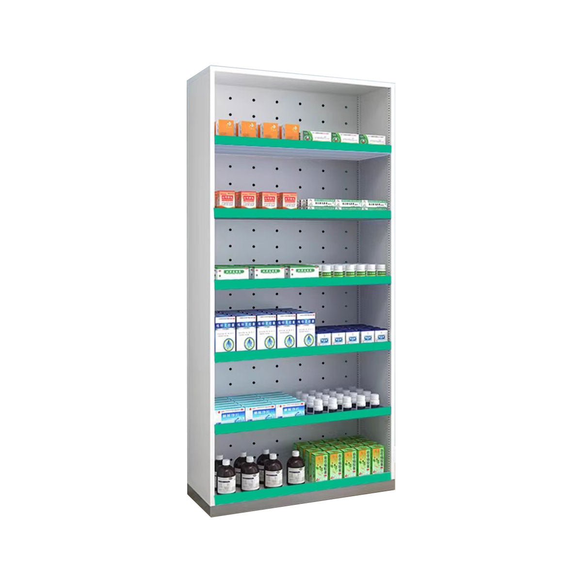 Modern Open-Style Steel Pharmacy Shelf with Doorless Design
