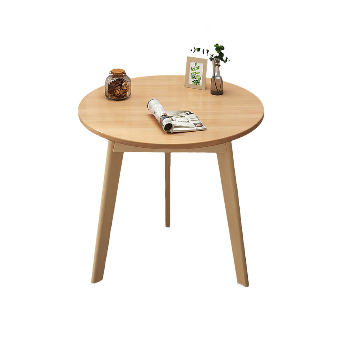 Round coffee table in natural color option with solid wood frame