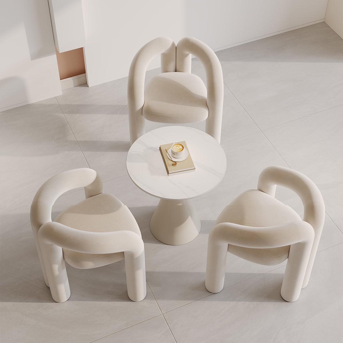 Off-White Velvet Accent Chair with Backrest & Armrest for Reception Area