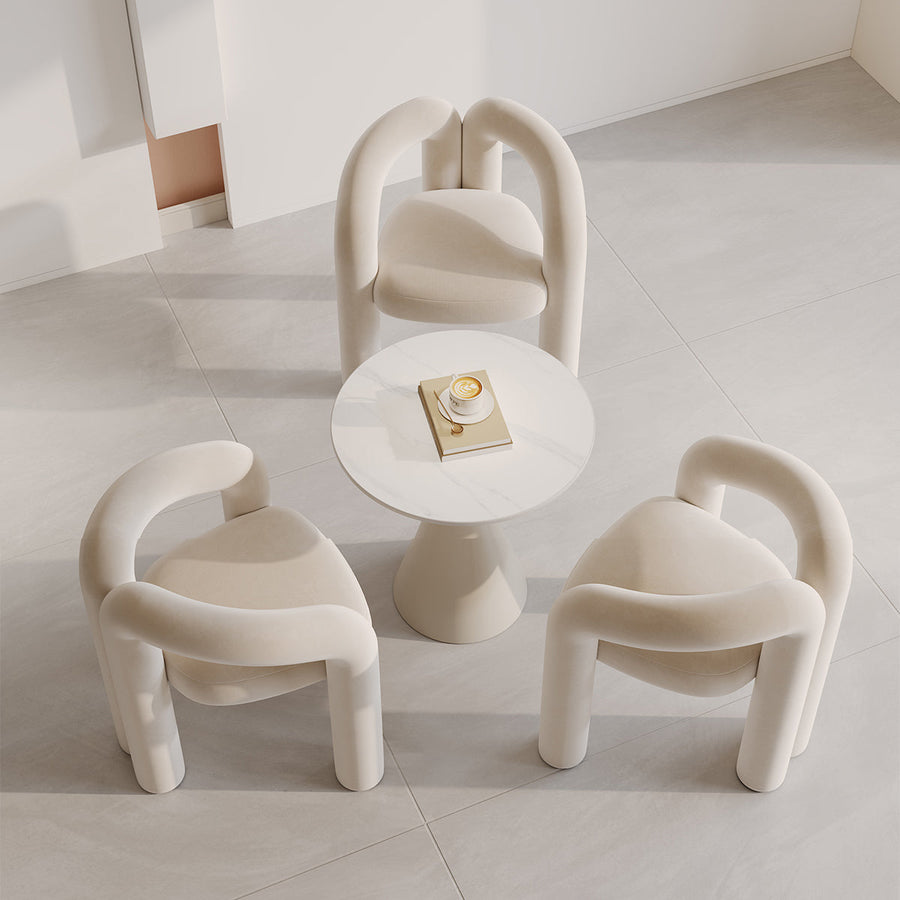 Off-White Velvet Accent Chair with Backrest & Armrest for Reception Area
