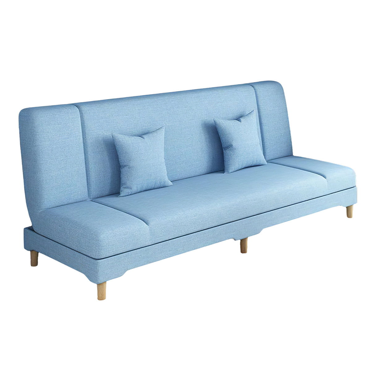 Sleeper sofa in light blue color option with solid hardwood frame and folding design