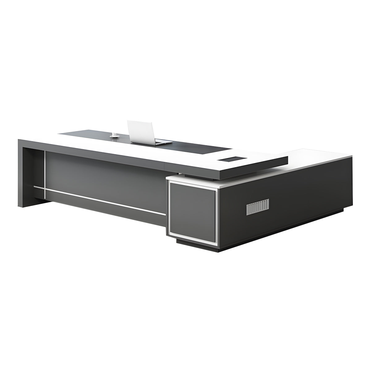 Two-Tone L-Shaped Executive Desk 71–118 in Wide