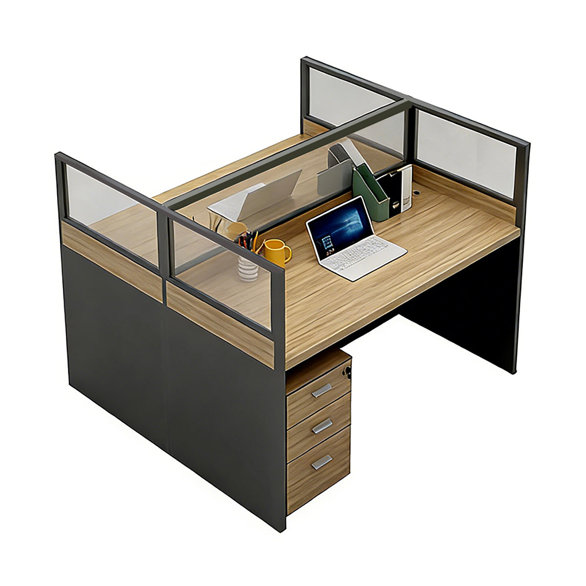 Office Desk, H-Shaped 2-Person Workstation With Cabinet, L47" x W47" x H43", for executive office workspace, modern executive office furniture