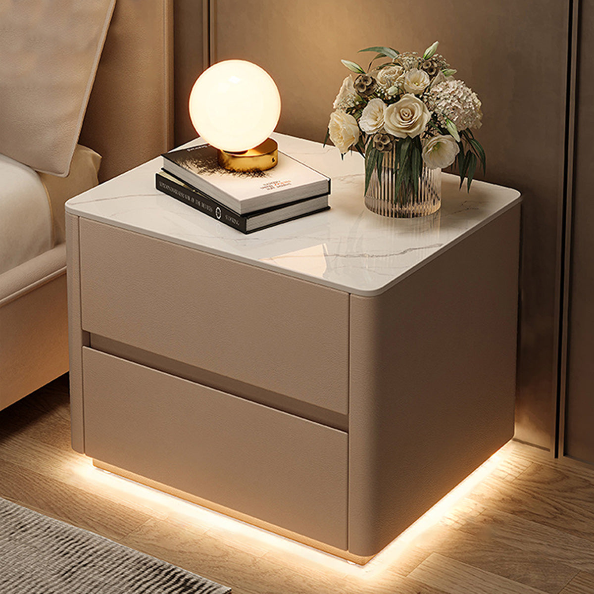 Minimalist Luxury Square Nightstand with Sensor Light Design
