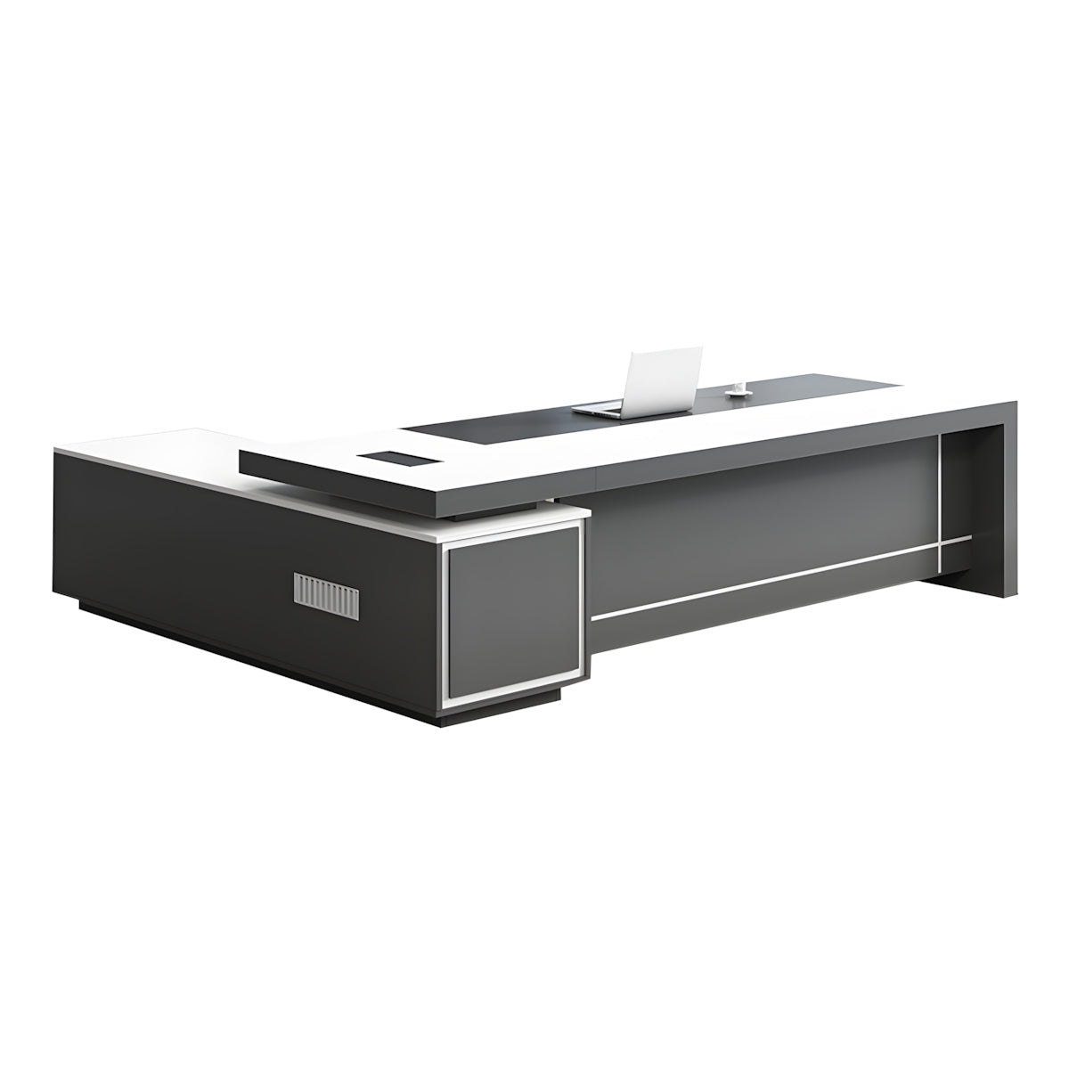 Two-Tone L-Shaped Executive Desk 71–118 in Wide