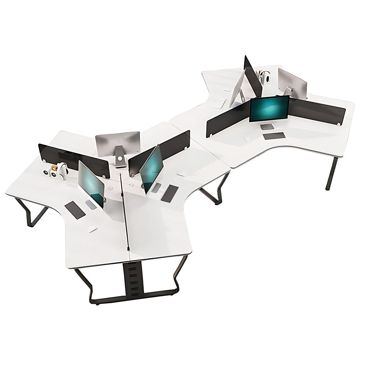 Office Workstation, Black + White + Black Legs 6-Seats, Black + White + Black Legs finish, L151" x W87" x H30", for office workspace, executive office...