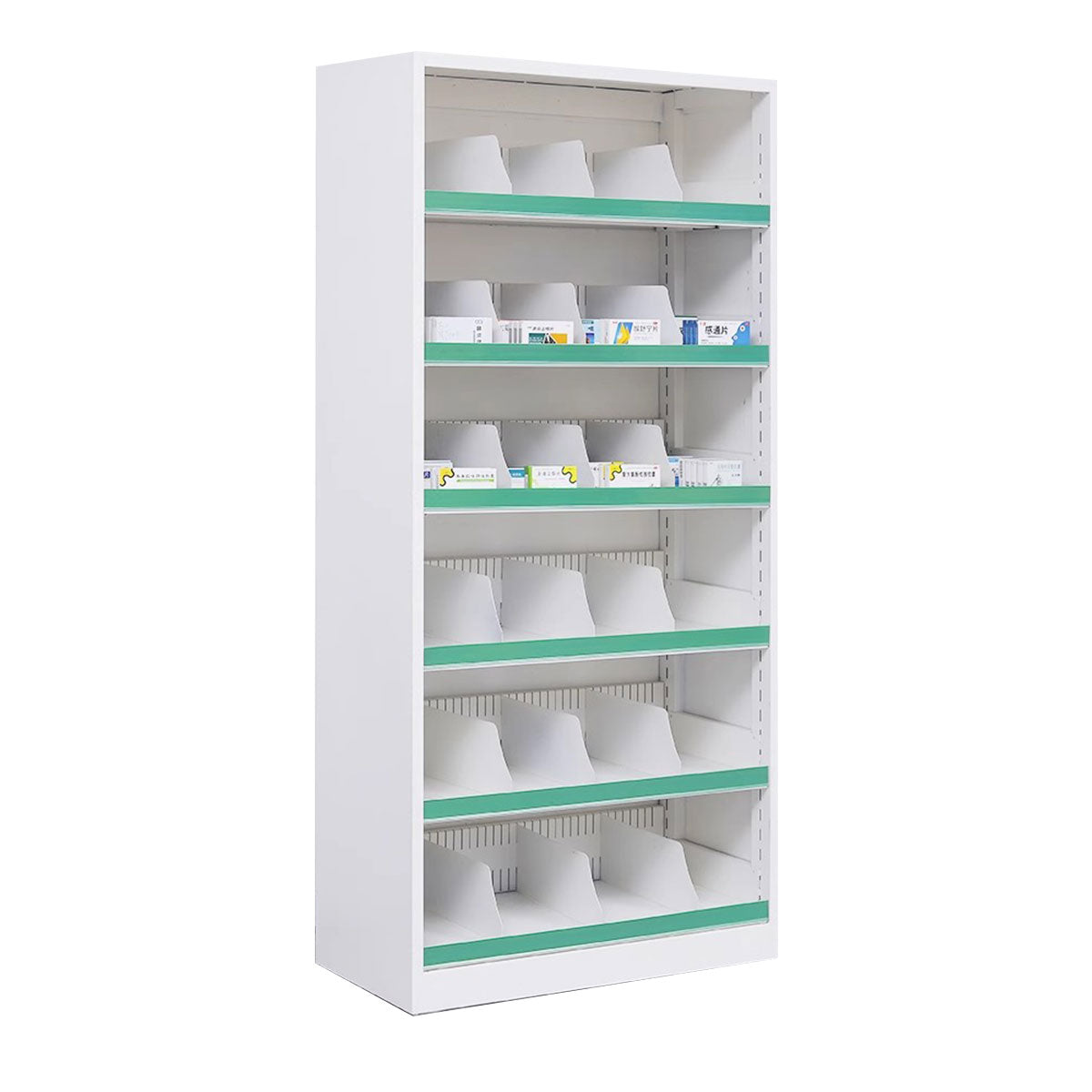 Modern Open-Style Steel Pharmacy Shelf with Doorless Design