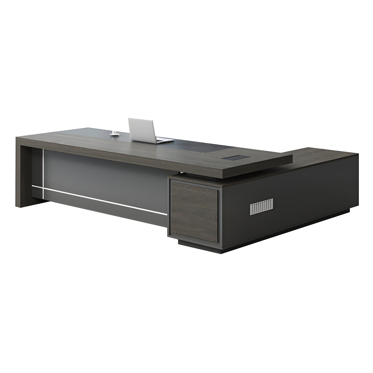 Two-Tone L-Shaped Executive Desk 71–118 in Wide