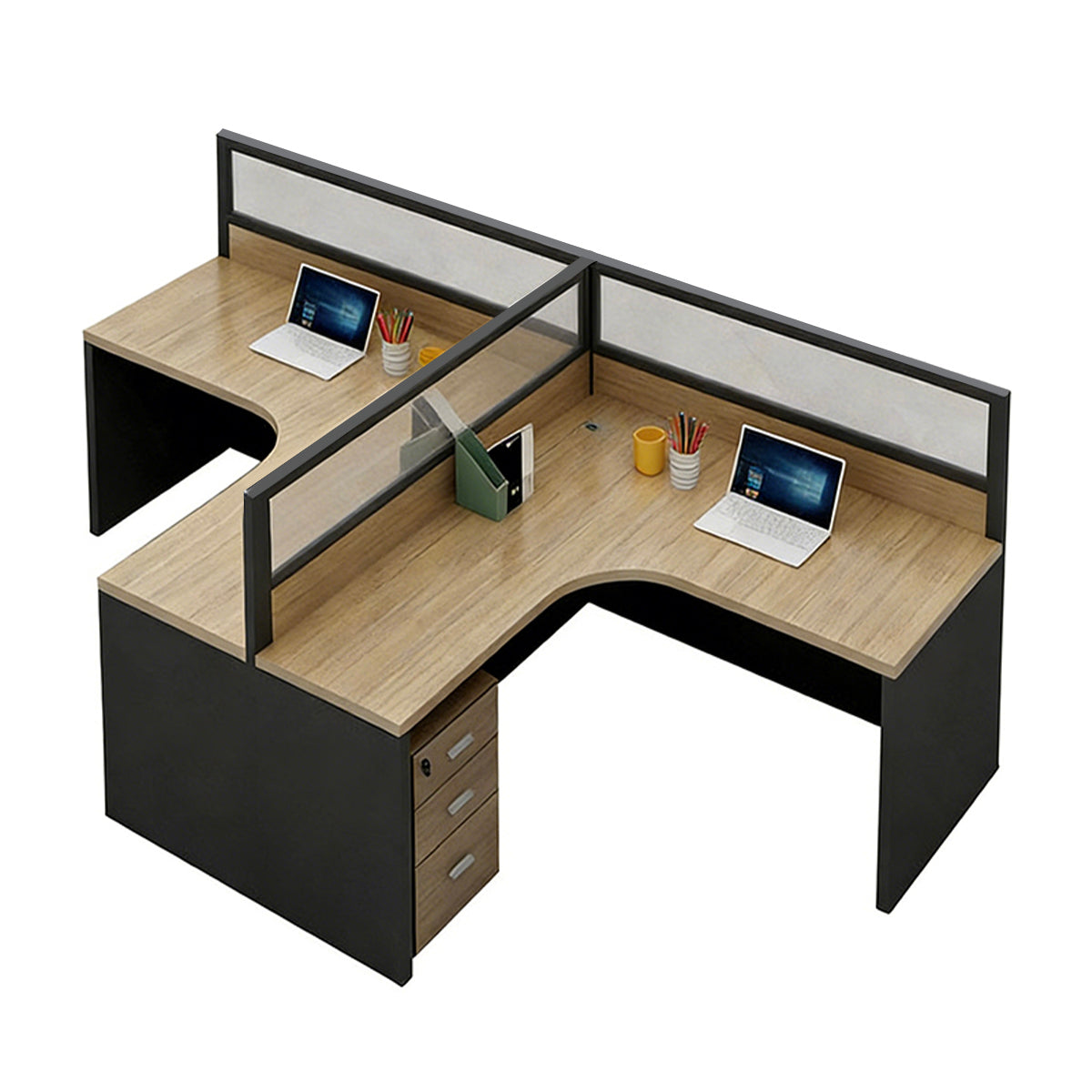 Office Desk, T-Shaped 2-Person Workstation With Cabinet, L94" x W55" x H43", for executive office workspace, modern executive office furniture