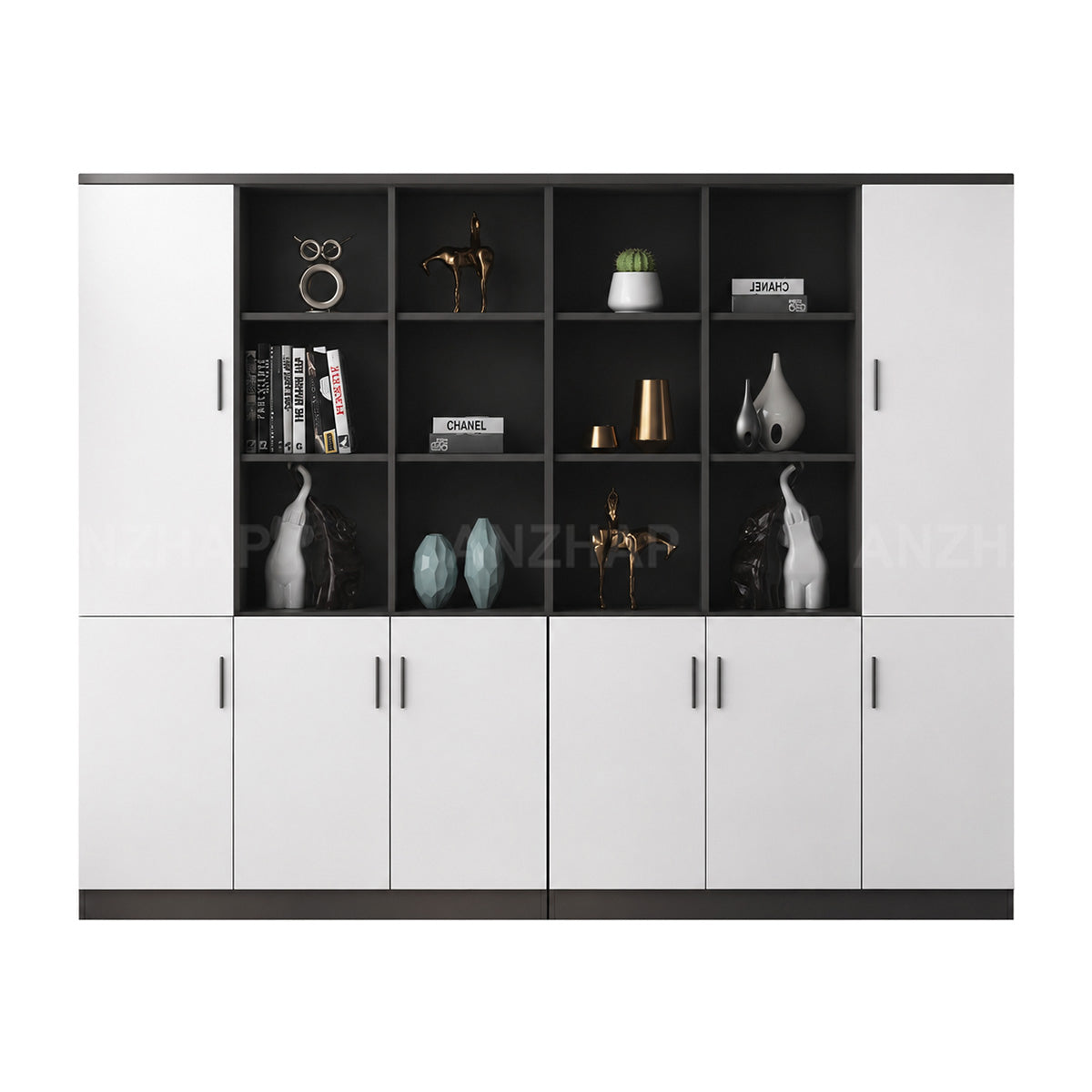 Anzhap office storage cabinet with alloy handles, dimension and layout view