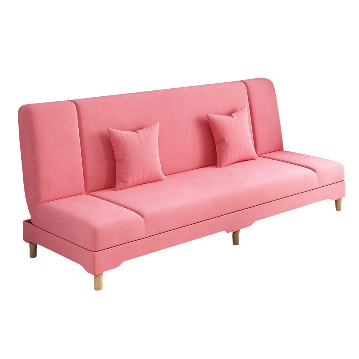 Sleeper sofa in pink color option with solid hardwood frame and folding design