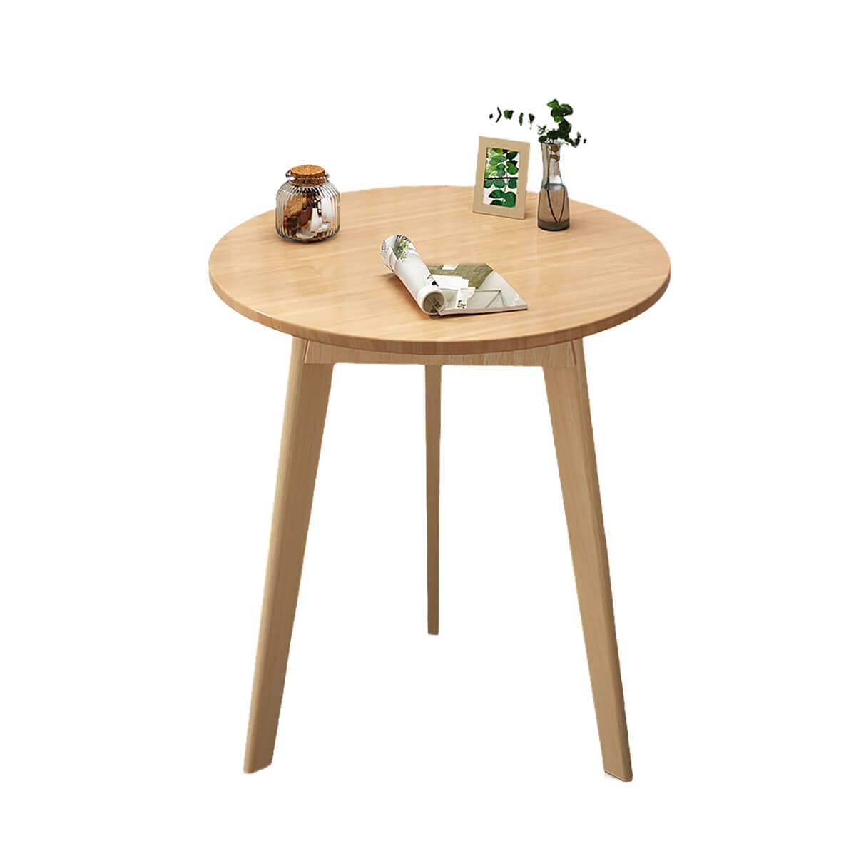 Round coffee table in natural color option with solid wood frame